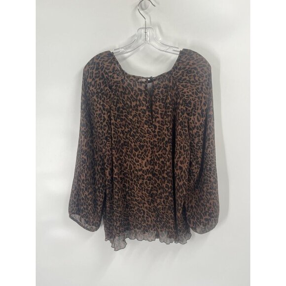 Zara Sheer Animal Print Blouse Sz Large Long Skeeve - Picture 5 of 5